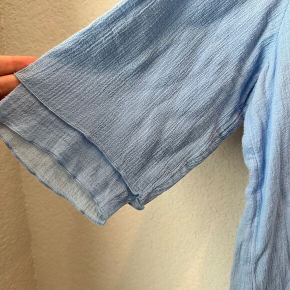 Soft Surroundings Blue 100% Gauzy Cotton Layered 3/4 Sleeve Blouse - Size L EUC - Picture 2 of 5